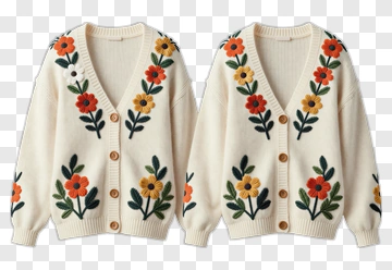 Embroidered Cardigan With Floral Design PNG