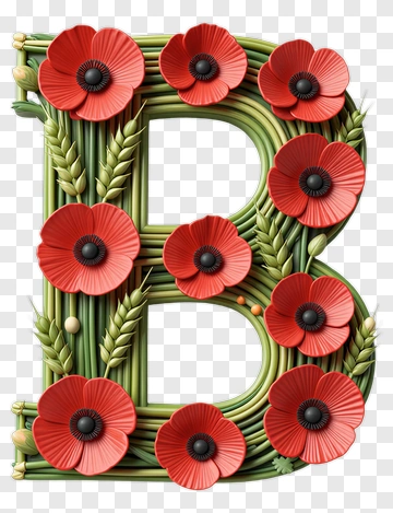 Floral Letter B With Poppies And Greenery PNG