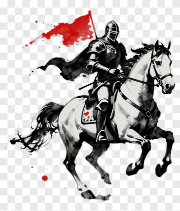 Knight Riding A Horse With A Red Flag PNG
