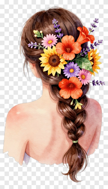 Girl With Floral Hair Arrangement PNG