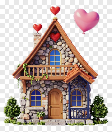 Charming House With Heart Balloons PNG