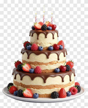 Three-Tiered Cake With Berries And Candles PNG
