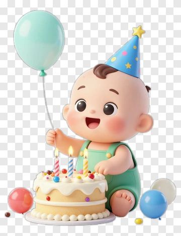 Happy Baby Celebrating A Birthday With Cake And Balloons PNG