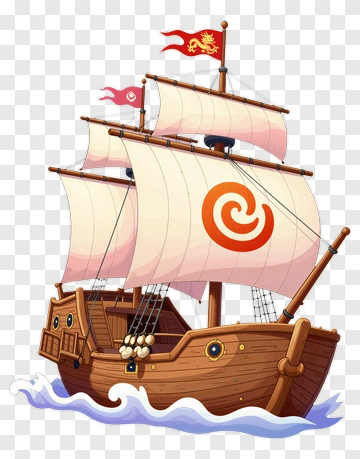 Cartoon Sailing Ship With White Sails PNG