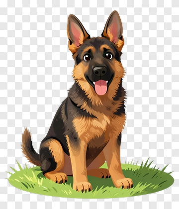 Cartoon German Shepherd Sitting On Grass PNG