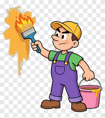 Cartoon Boy Painting A Wall PNG