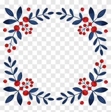 Floral Frame With Red Berries And Green Leaves PNG