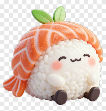 Cute Sushi Character With Salmon And Leaf PNG