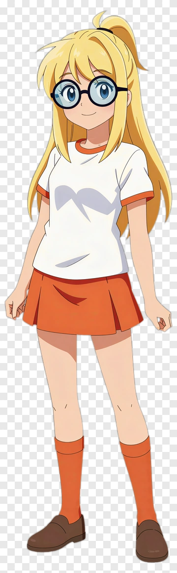Anime Girl With Glasses And Orange Outfit PNG