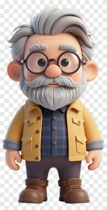 3D Cartoon Elderly Man With Glasses PNG
