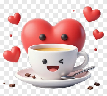 Cartoon Coffee Cup With Hearts PNG