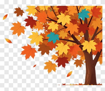 Colorful Autumn Tree With Falling Leaves PNG