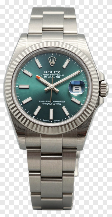 Rolex Watch With Green Dial And Date Display PNG