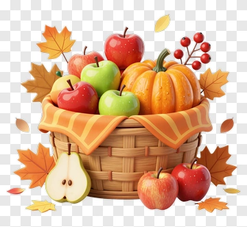 Harvest Basket Filled With Apples And Pumpkin PNG