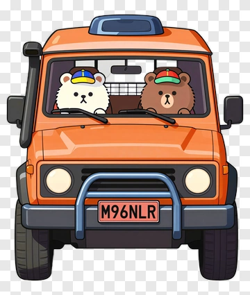 Cartoon Bears Driving An Orange Car PNG