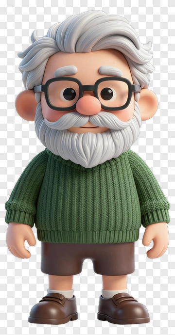 3D Cartoon Elderly Man With Glasses PNG