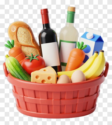 Colorful Grocery Basket Filled With Food Items PNG