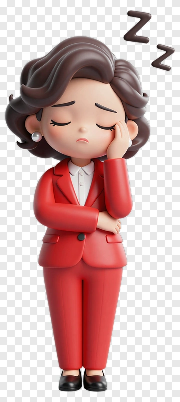 Cartoon Woman In Red Suit Looking Tired PNG