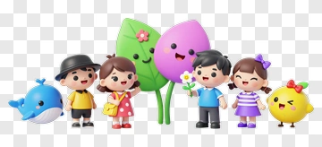 Cartoon Children With Flowers And Animal Friends PNG