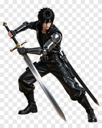 3D Character Holding Two Swords PNG