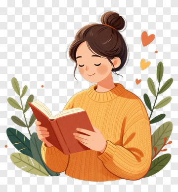 Woman Reading A Book In A Cozy Setting PNG