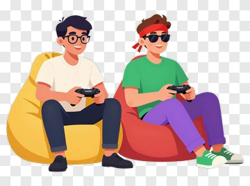 Two Friends Playing Video Games On Bean Bags PNG