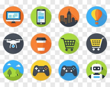 Flat Icon Set Featuring Technology And Nature Elements PNG