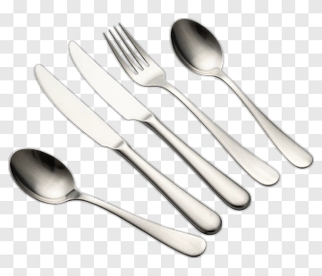 Cutlery Set Including Knife, Fork, And Spoons PNG