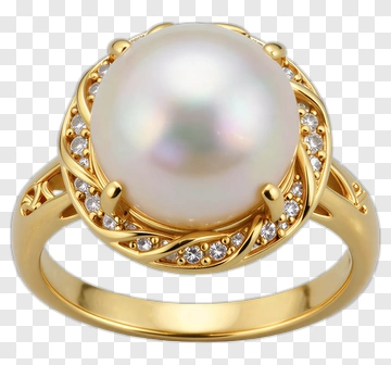 Gold Ring With Pearl And Diamonds PNG