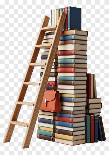 Stack Of Books With A Wooden Ladder PNG