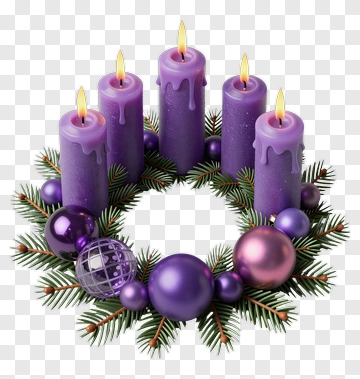 Purple Advent Wreath With Candles And Ornaments PNG