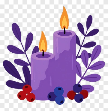Purple Candles With Decorative Leaves And Berries PNG