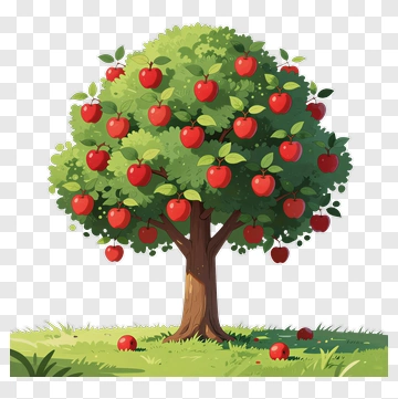 Colorful Apple Tree With Red Apples PNG
