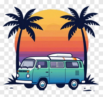 Vintage Van Surrounded By Palm Trees At Sunset PNG