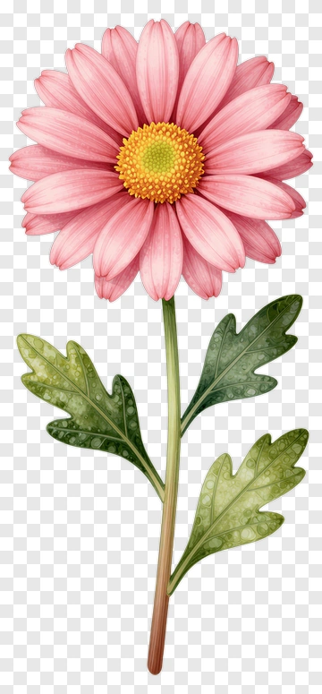 Pink Flower With Green Leaves PNG