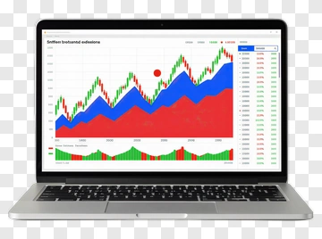 Laptop Displaying Financial Chart PNG
