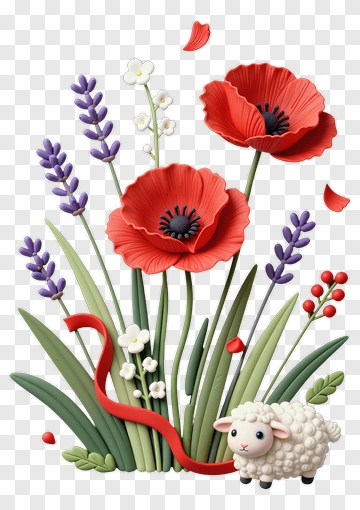 Colorful Floral Arrangement With Sheep PNG
