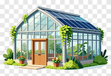 Colorful Greenhouse With Solar Panels PNG
