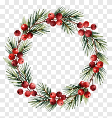 Christmas Wreath With Red Berries PNG