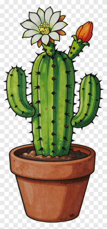 Colorful Cactus With Flower In Pot PNG