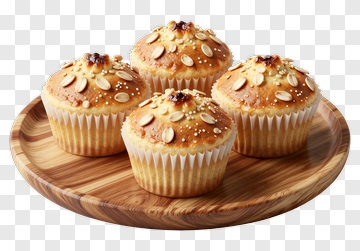 Plate Of Muffins With Almonds PNG