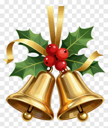 Christmas Bells With Holly And Ribbon PNG