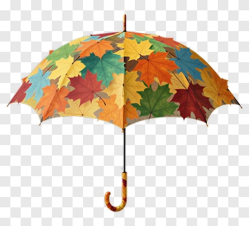 Colorful Umbrella With Autumn Leaves PNG