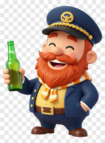 Cartoon Captain Holding A Green Bottle PNG
