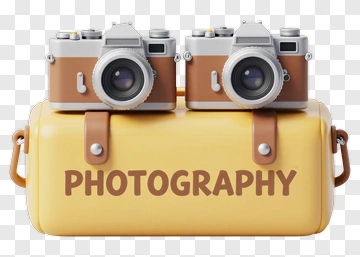 Photography Cameras On A Yellow Bag PNG
