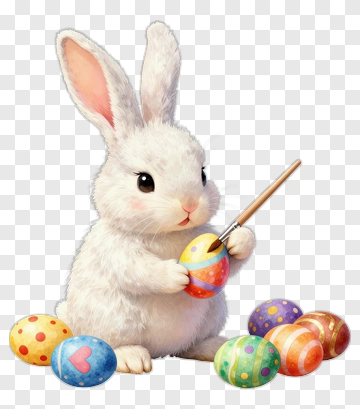 Cartoon Bunny Painting Easter Eggs PNG
