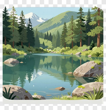 Scenic Mountain Lake With Pine Trees PNG