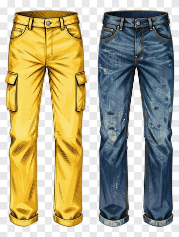 Yellow And Blue Denim Pants PNG
