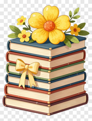 Colorful Book Stack With Flowers PNG