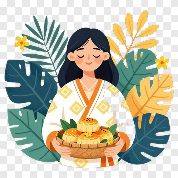 Woman Holding A Basket Of Baked Goods PNG